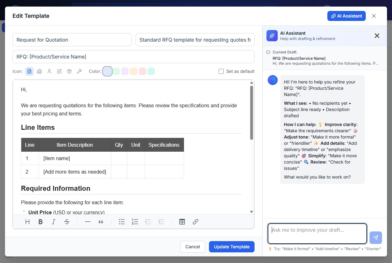 Template Editor with AI Assistant