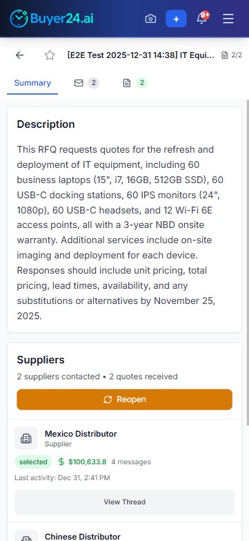 Mobile RFQ management
